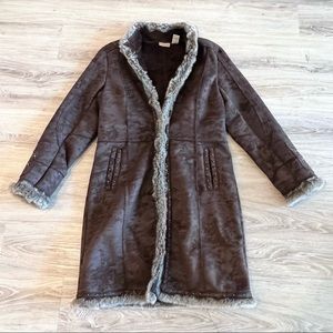Vintage indie sleaze Y2k chocolate brown fur studded coat